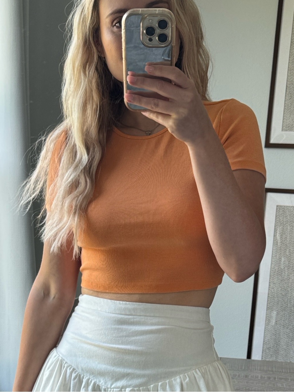 H&M Orange Women's Short Sleeve Ribbed Crop Top